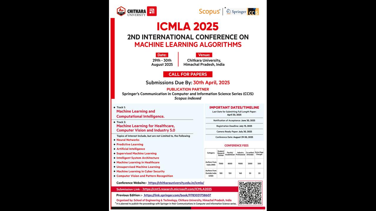 ICMLA (Aug 2025), International Conference on Machine Learning ...